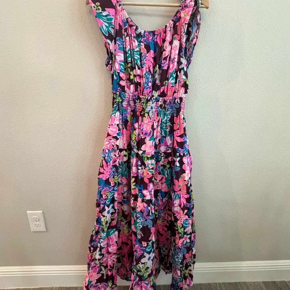 Lilly Pulitzer Ellabell Short Sleeve Dress - Cherry Ganache Bohemian Garden XL - Picture 8 of 8